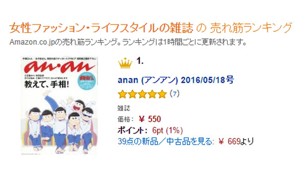 おそ松さん初グラビア Anan Amazon1位獲得 Ecのミカタ