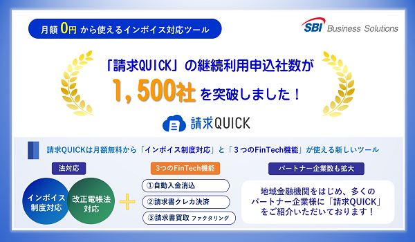 「請求QUICK」の申込社数が1,500社を突破！  ～中小企業のインボイス制度対応をパートナー企業とともにサポート～