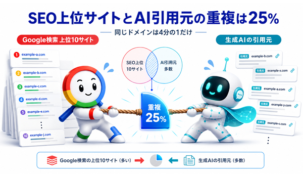 【調査レポート】SEO上位サイトとAIの引用元、重複率はわずか25.0%